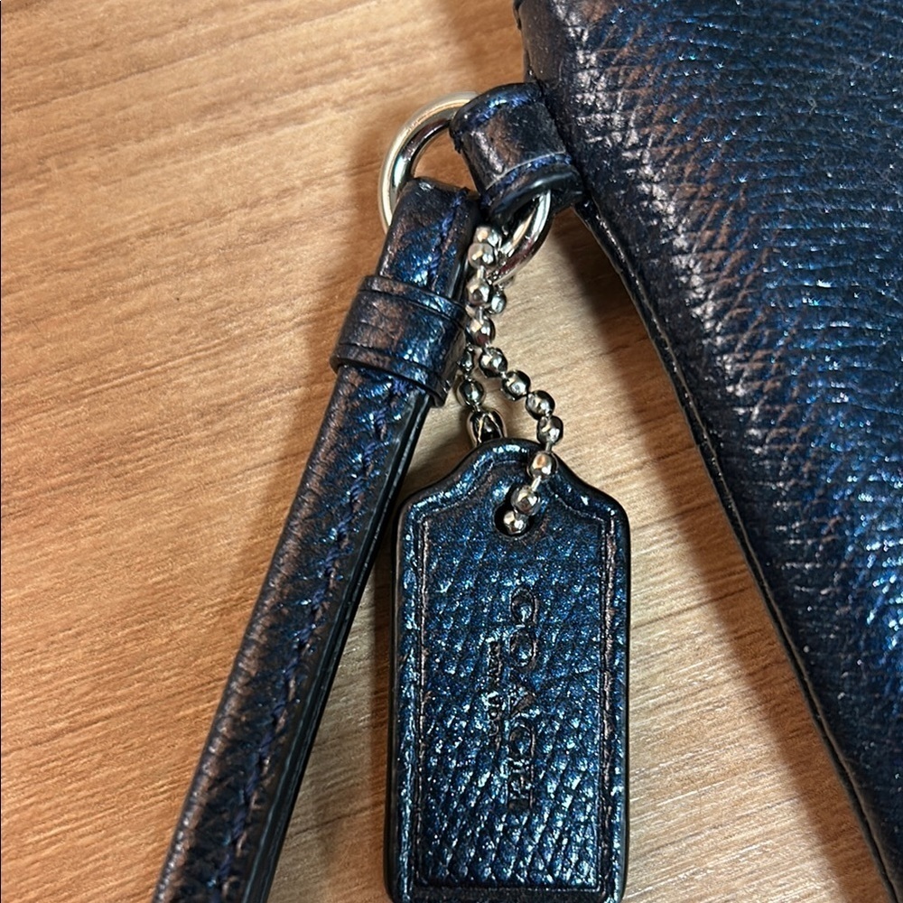 Coach Navy Blue Textured Wristlet - Picture 4 of 7